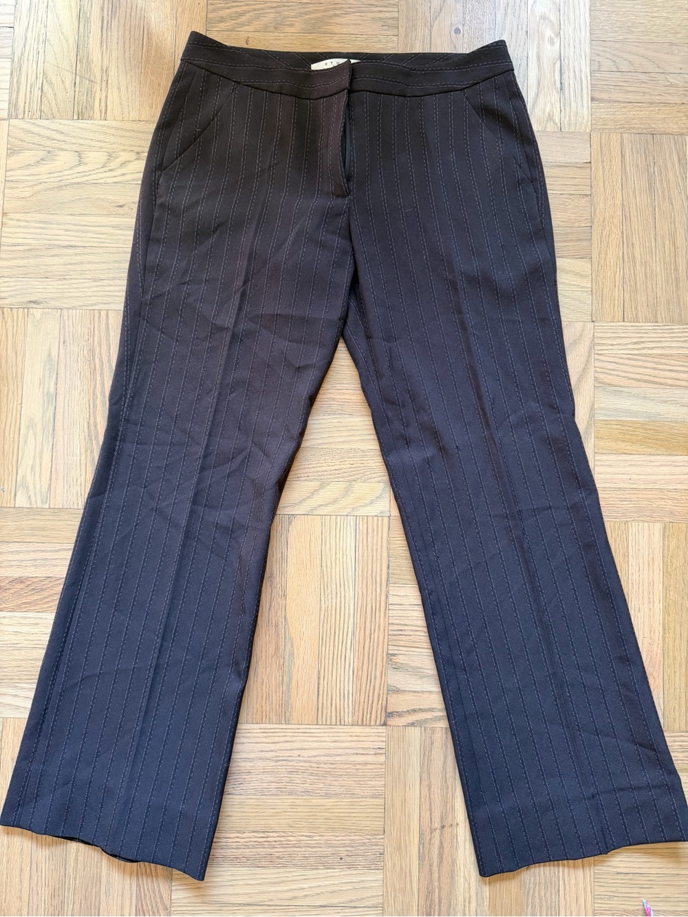Max Studio Black Pinstripe Pants with Subtle Navy Accent